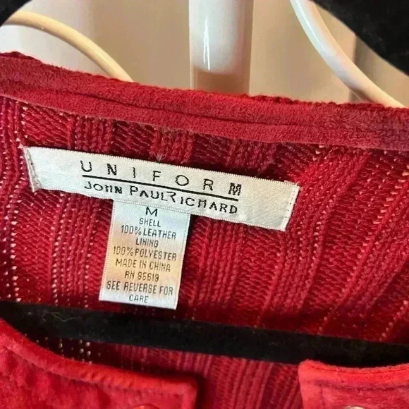 John Paul Richard Leather Outer Shell Sweater Jacket -Red- medium - Picture 4 of 6